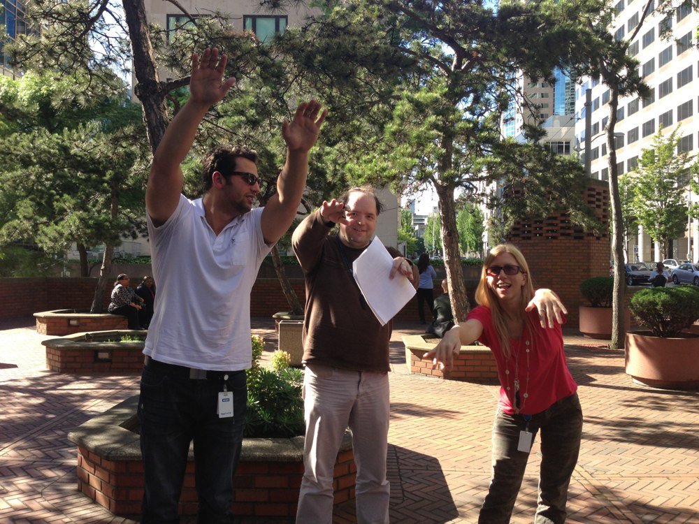 Scavenger hunt team under some trees in downtown Seattle