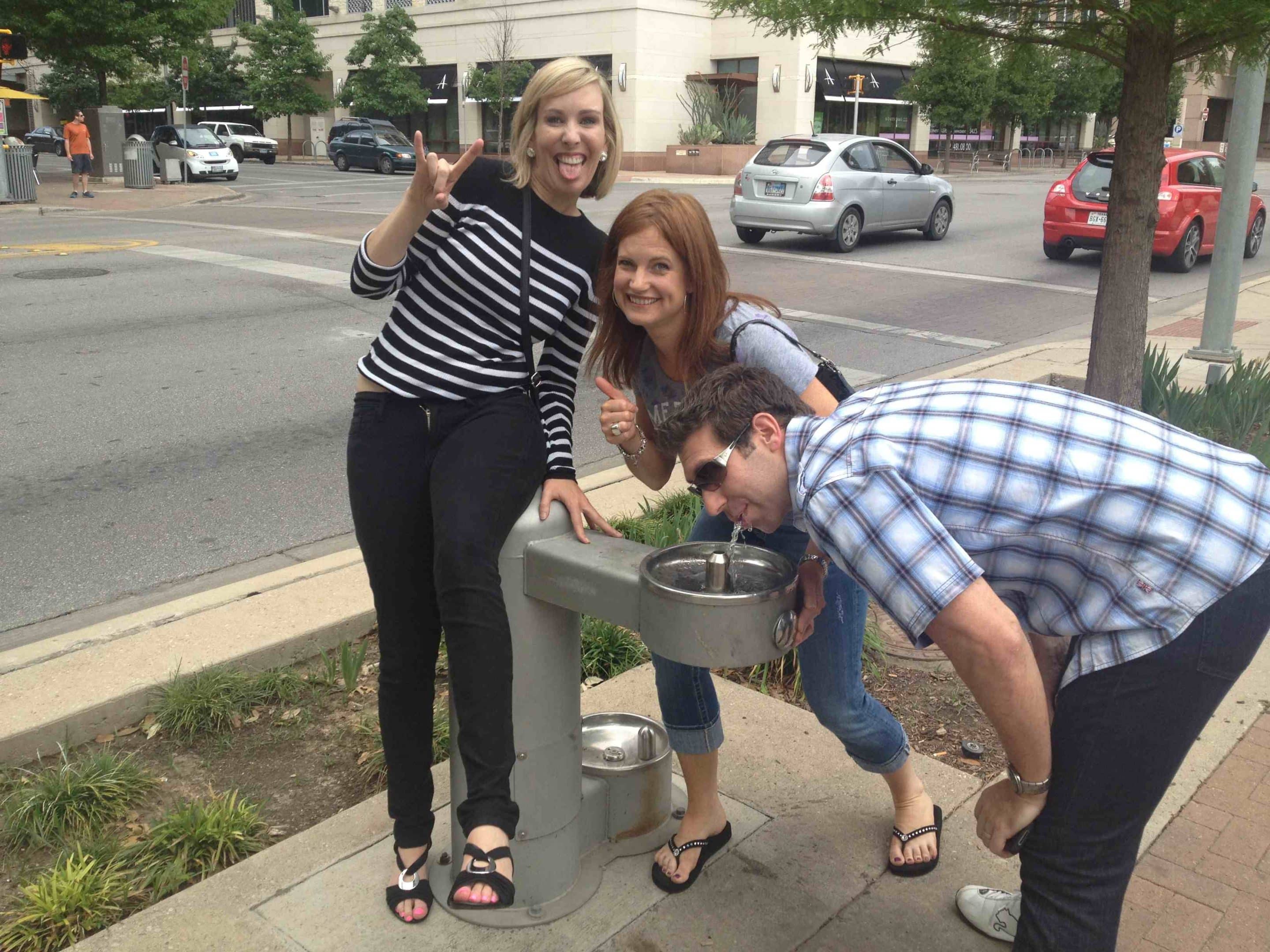 Team takes a water break during the scavenger hunt.