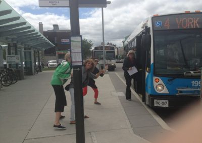 Scavenger Hunt team getting on a bus in Guelph