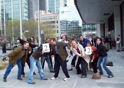 A group of 13 people acting like they're about to fight
