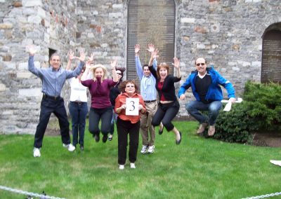 A team of eight jumping