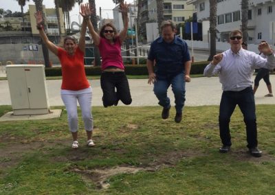 Scavenger hunt team jumping