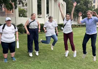 Scavenger hunt team jumping